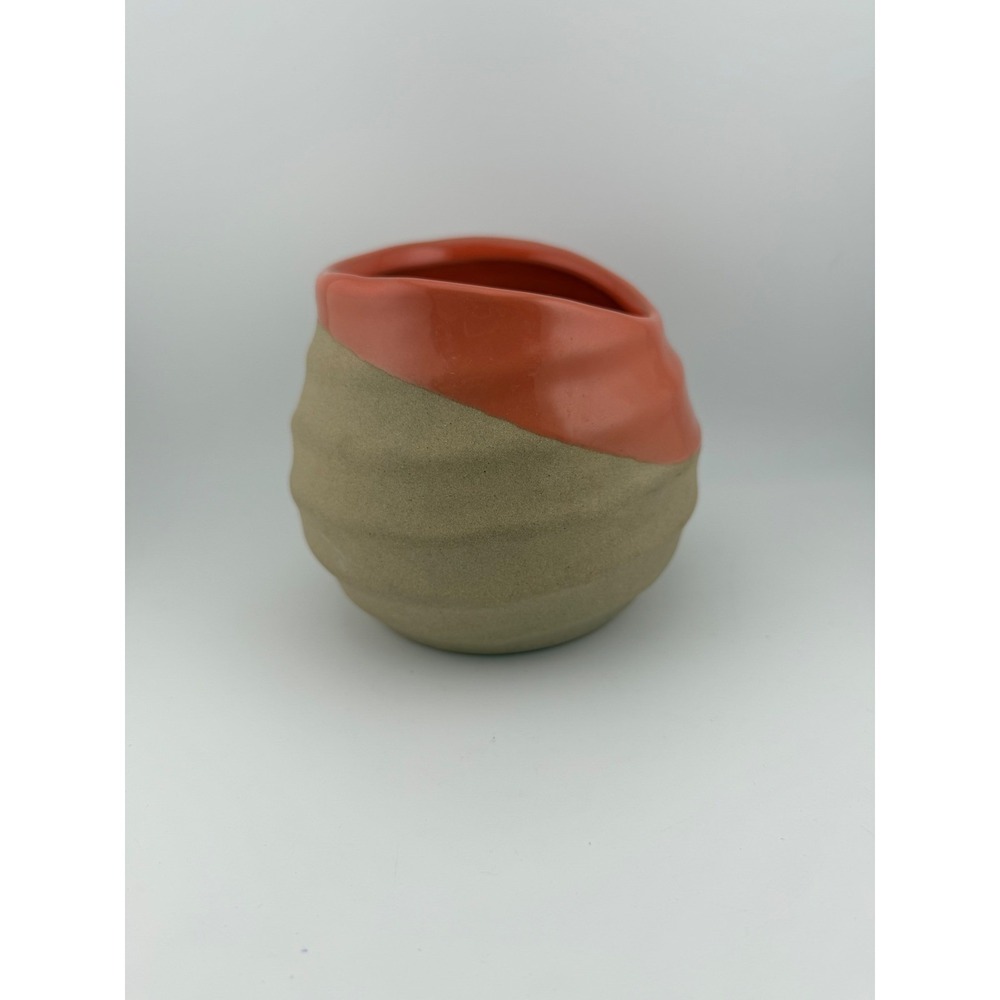 Handmade Ceramic Planter Pot Dipped Terracotta Orange Earth Tones Textured